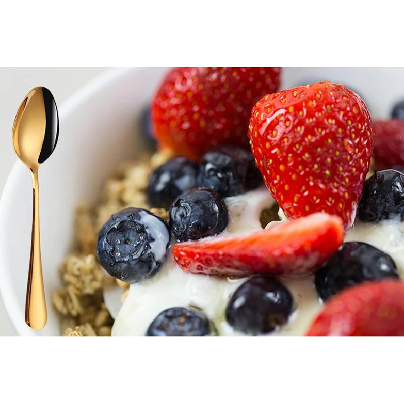 4/6/12Pcs Sliver Dessert Spoons Stainless Steel Gold Spoon Set Cake Snack Salad Spoon Mirror Black Thin Cutlery Simple Tableware