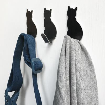 2Pcs Storage Hook Cartoon Shape Good Load Capacity Stainless Steel Cat Pattern Storage Holder for Dorm