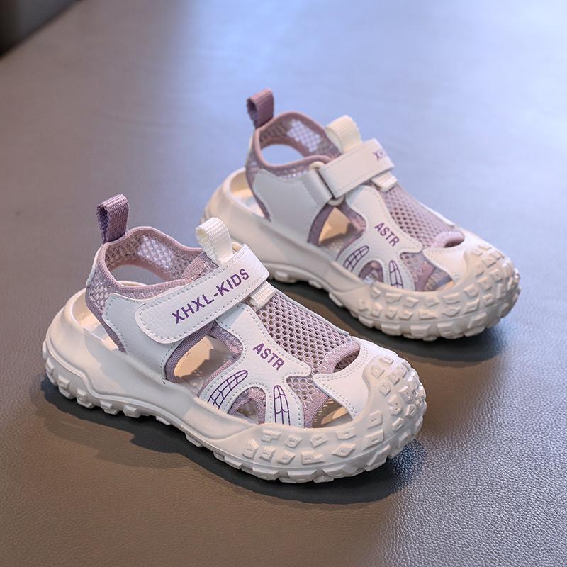 Girls' Closed-Toe Sport Sandals, Breathable Mesh Non-Slip Summer Shoes for Kids, Adjustable Strap Hiking Beach Sandals