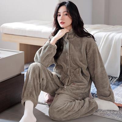 Coral Fleece Pajamas Women'S Autumn And Winter Thickened Fleece Warm Flannel Winter Loungewear Set