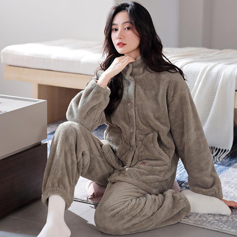 Pajamas Women'S Winter Coral Fleece Women'S Fleece Thickened Warm Autumn And Winter Women'S Flannel Loungewear Set