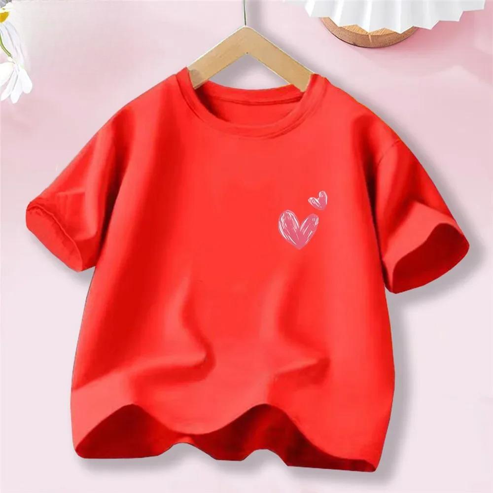 Sweet Heart Print TShirt Crew Neck Short Sleeve TShirt Casual Every Day Tops Girls Clothing Fashion Teens Sport Clothes