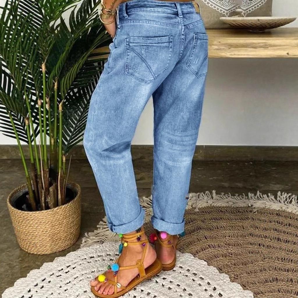 VEZFAA Women's Fashion Casual Solid Color Print High Waist Trousers Pants & Capris
