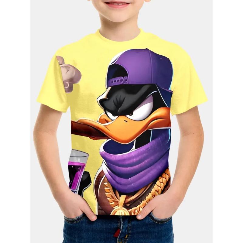 Söt tecknad djurmönster tryck Sommar Rund hals Barn Kortärmad T-shirt Bekväm Trendig Pojkars T-shirt