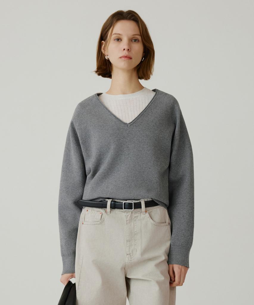 Siyajyu Sikn2181 Balloon V-Neck Loose Fit Knit_Melange Gray