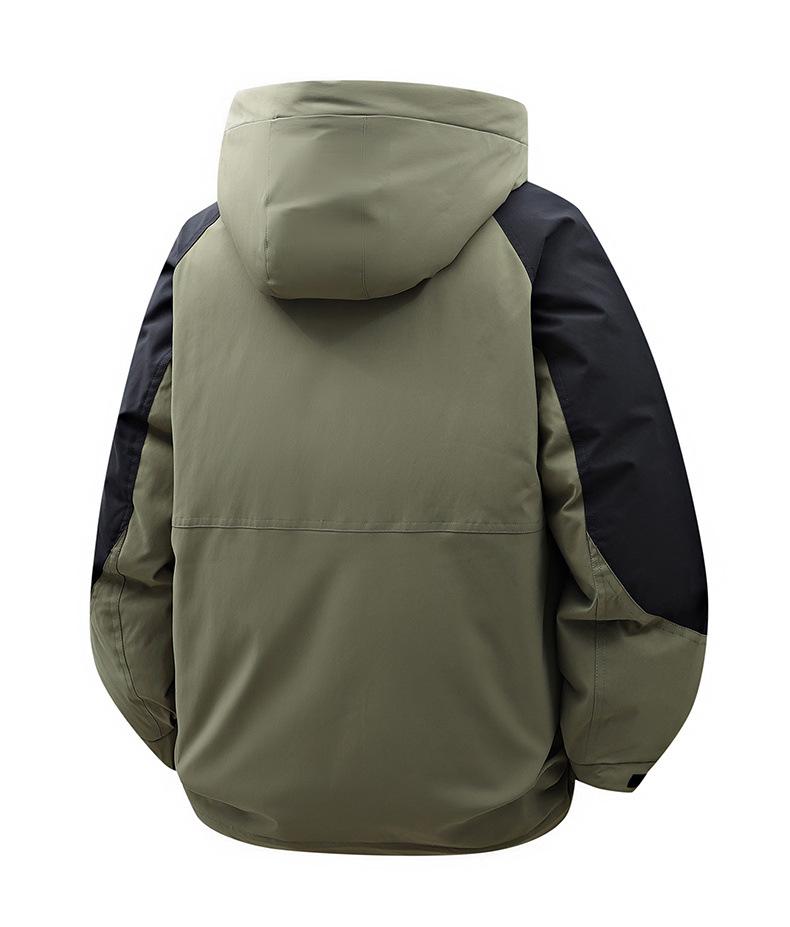Trendy Hooded Patchwork Down Jacket for Couples: Autumn/Winter, Two-Way Zipper, 90% White Duck Down, Fashion Forward