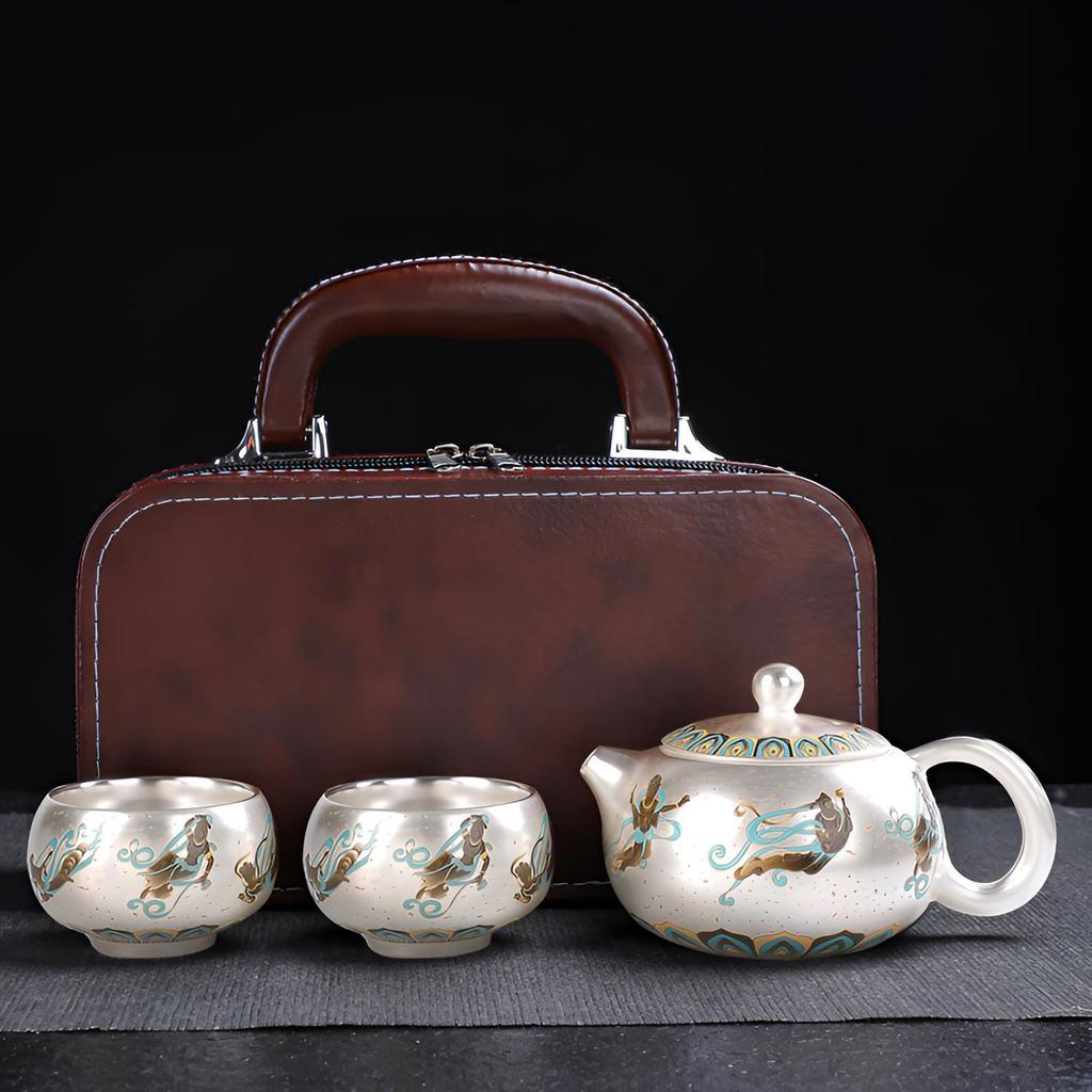 Dunhuang Silver Sterling Gongfu Tea Set - High-End Ceramic Gift
