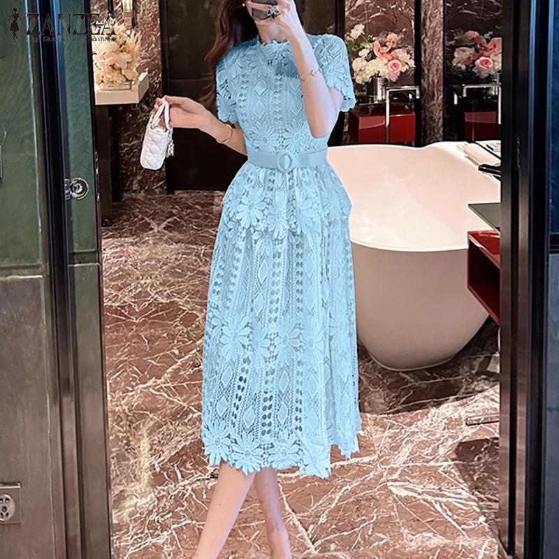 elegant lace dress with collar WHITE LACE DRESS WITH COLLAR main image 1
