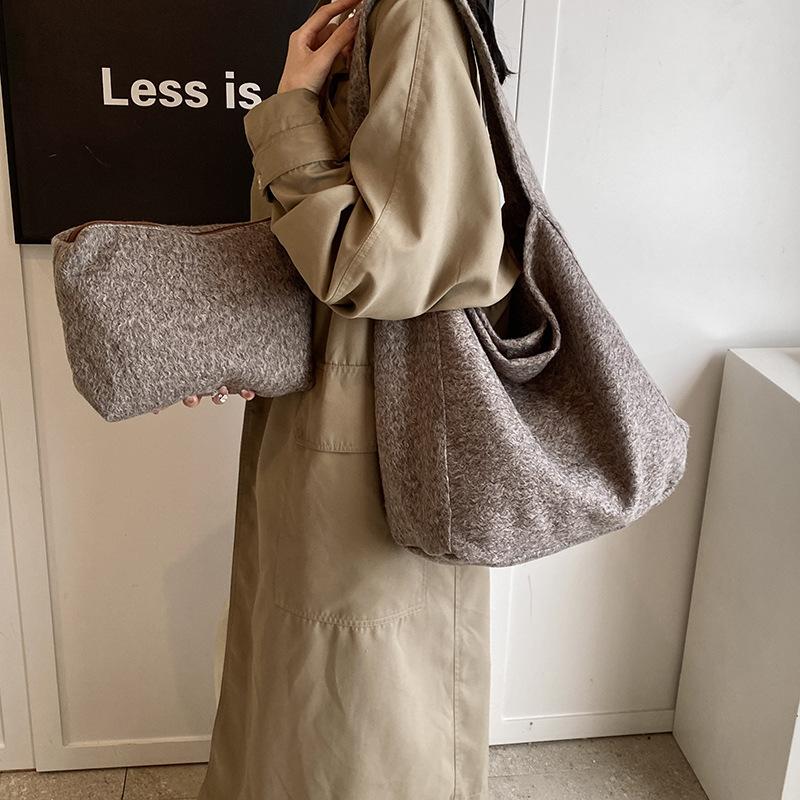 Leopard Print Bag Women'S Large-Capacity Woolen One-Shoulder Child And Mother Shopping Bag Class Commuter Tote Bag