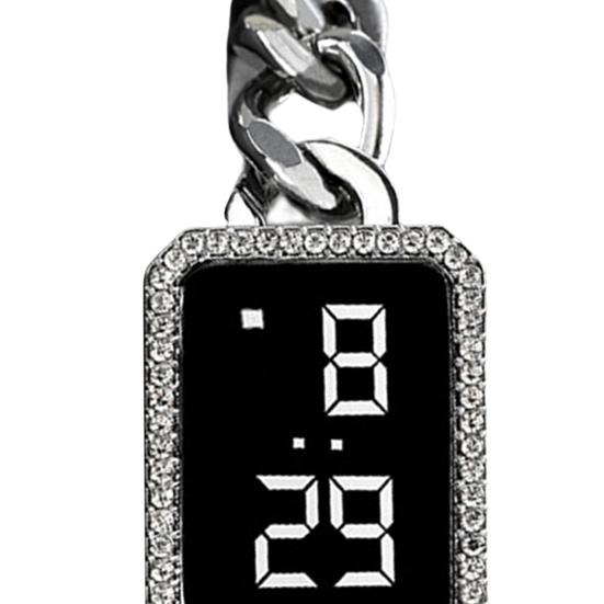 Electronic Watch Multifunctional Life Waterproof Touch Control Women Fashion Square Rhinestone LED Digital Watch for Daily Wear