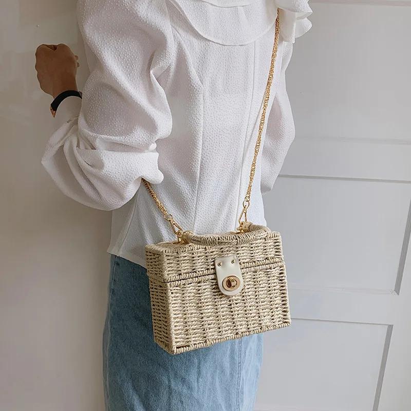 Summer Box Small Purse and Handbags For Women Rattan Straw Woven Crossbody Shoulder Bags Female Fashion Chain Travel Beach bags