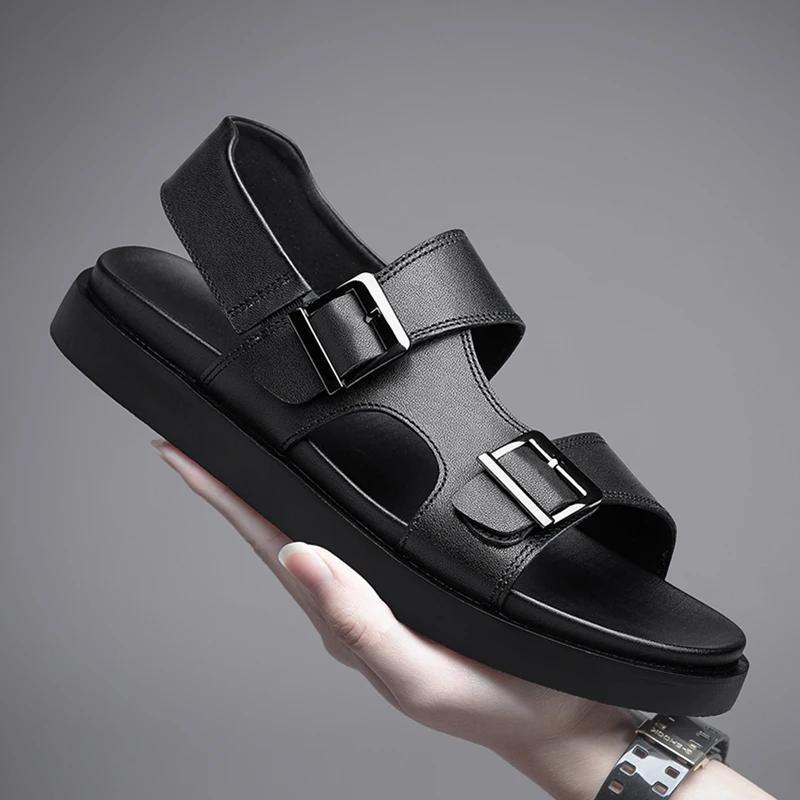 Fashion Summer Outdoor Genuine Leather Antiskid Sandals Men Casual  Leather Non-slip Breathable Tooling Shoes Soft Bottom Walking Shoes