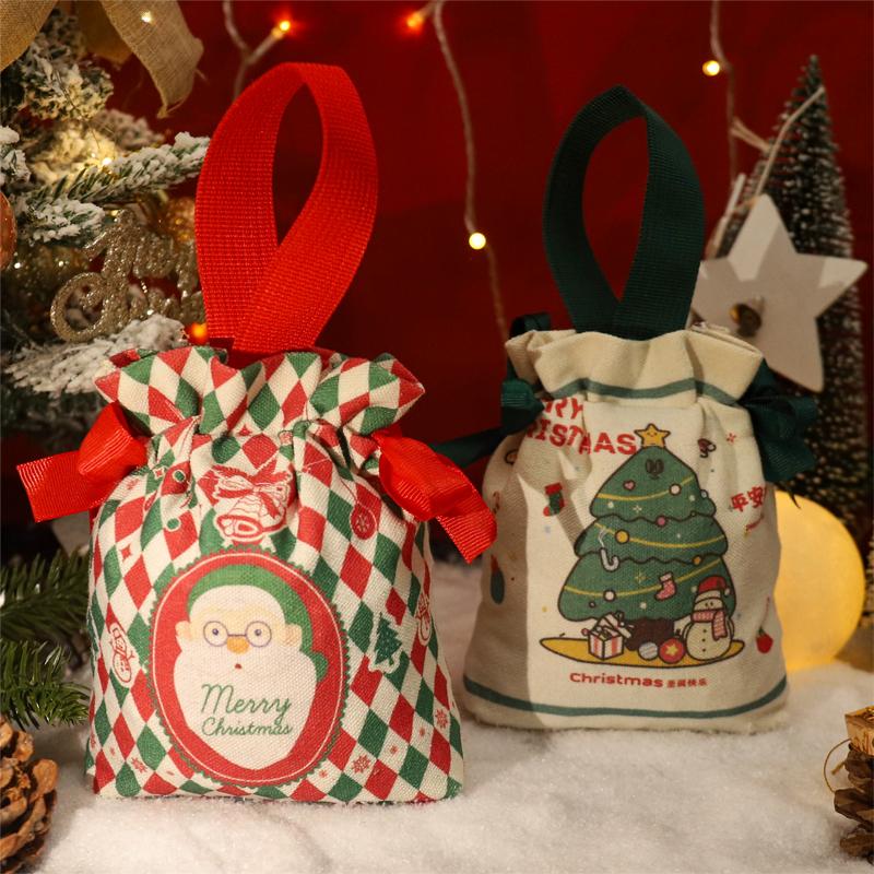 Świąteczne Torebki na Cukierki Worek Prezentowy ze Sznurkiem Dekoracje Stołu Bożonarodzeniowego Torba z Mikołajem Opakowanie na Ciasteczka Torebka Nowy Rok 2025