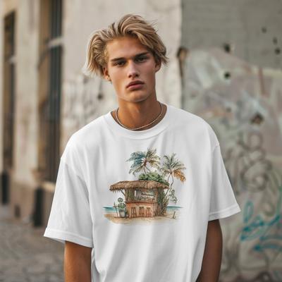 Tropisches Strandhütten-T-Shirt - Perfekt für Urlaub, Sommerstrandtage, Weihnachtsgeschenke