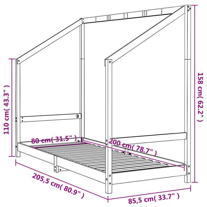VidaXL Cadre de Lit pour Enfants, Lit Simple avec Sommier à Lattes, Meuble de Chambre à Coucher, Moderne, Blanc 80x200 cm 835701
