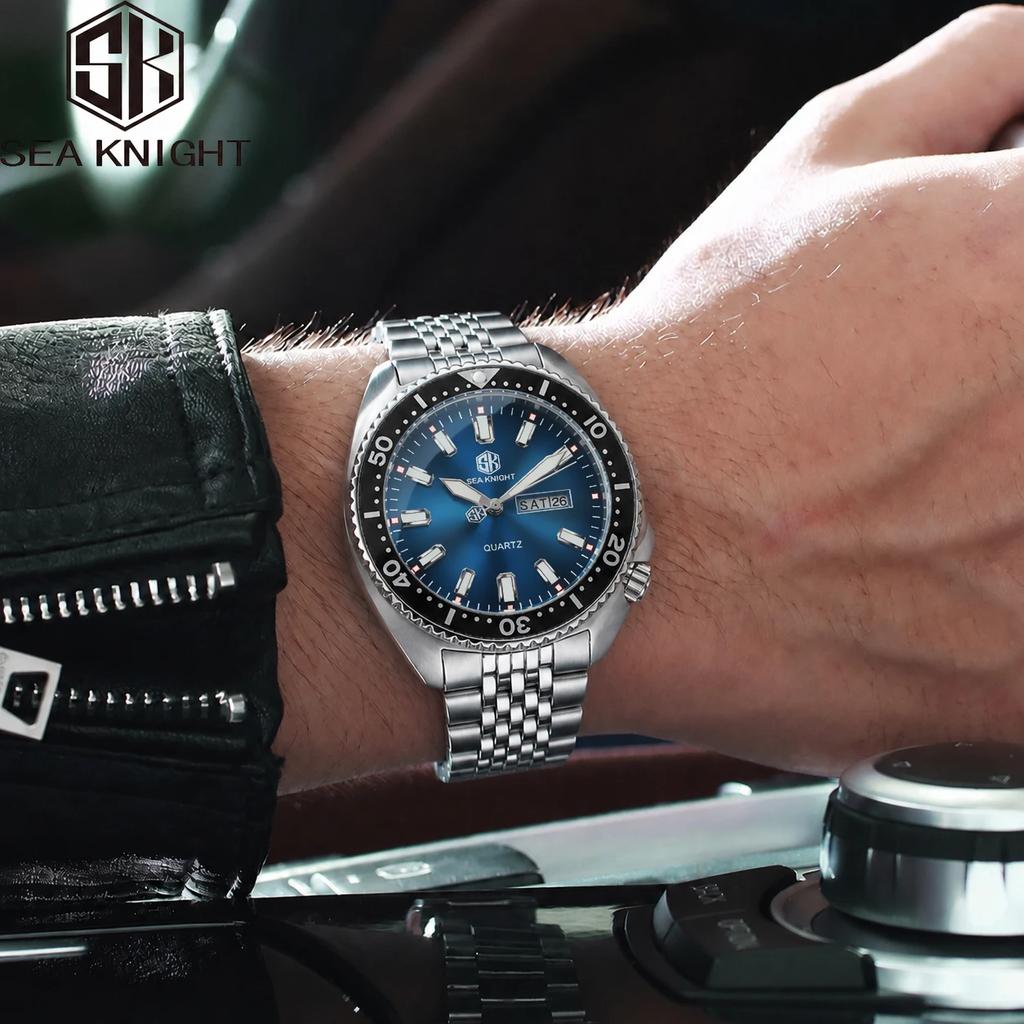SEA KNIGHT New Luxury Business Quartz Watch for Man Design Rotatable Bezel Luminous Date Week Waterproof Men's Watch Male Cloc