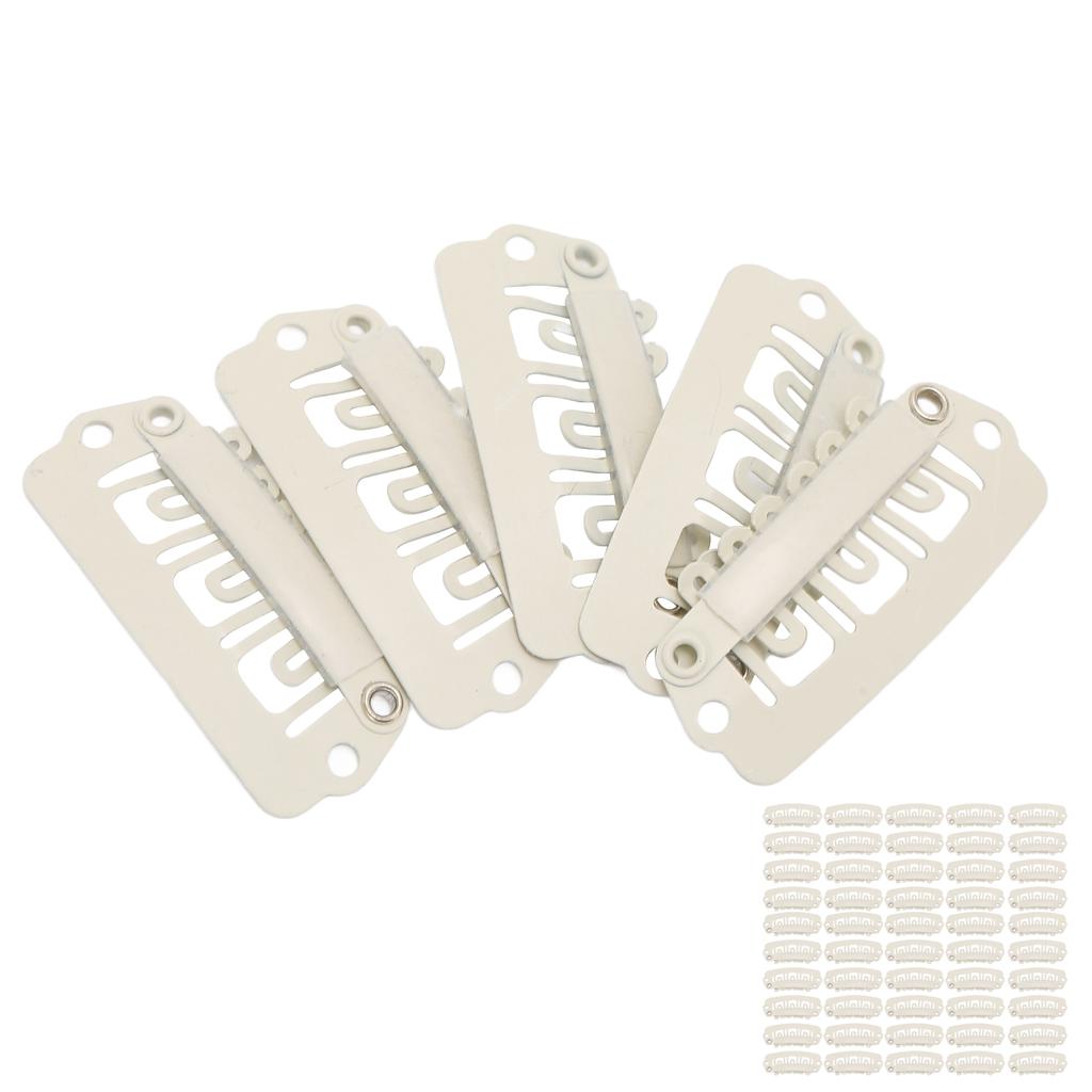 50 Stück Perücken-Druckklemmen 6 Zähne U-Form Druckklemmen mit Gummi für Haarverlängerung Beige