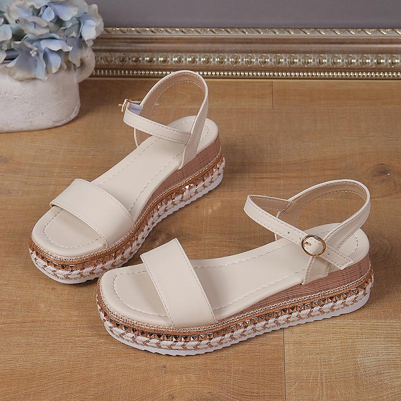 

Летние новые сандалии-маффины с открытым носком, ремешок на одной пряжке, на высоком каблуке, женская модная платформа, танкетка, женская обувь 42