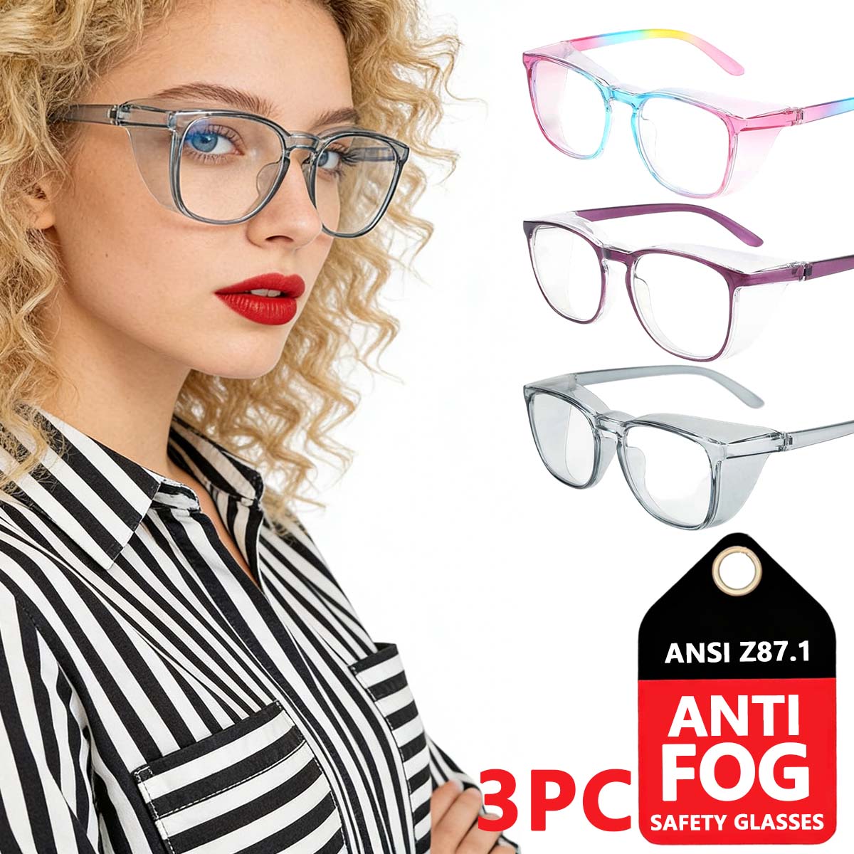 

nurse glasses wide face antifog safety goggles protective glasses rainbow/purple/blue arms safety glasses z87 HM9