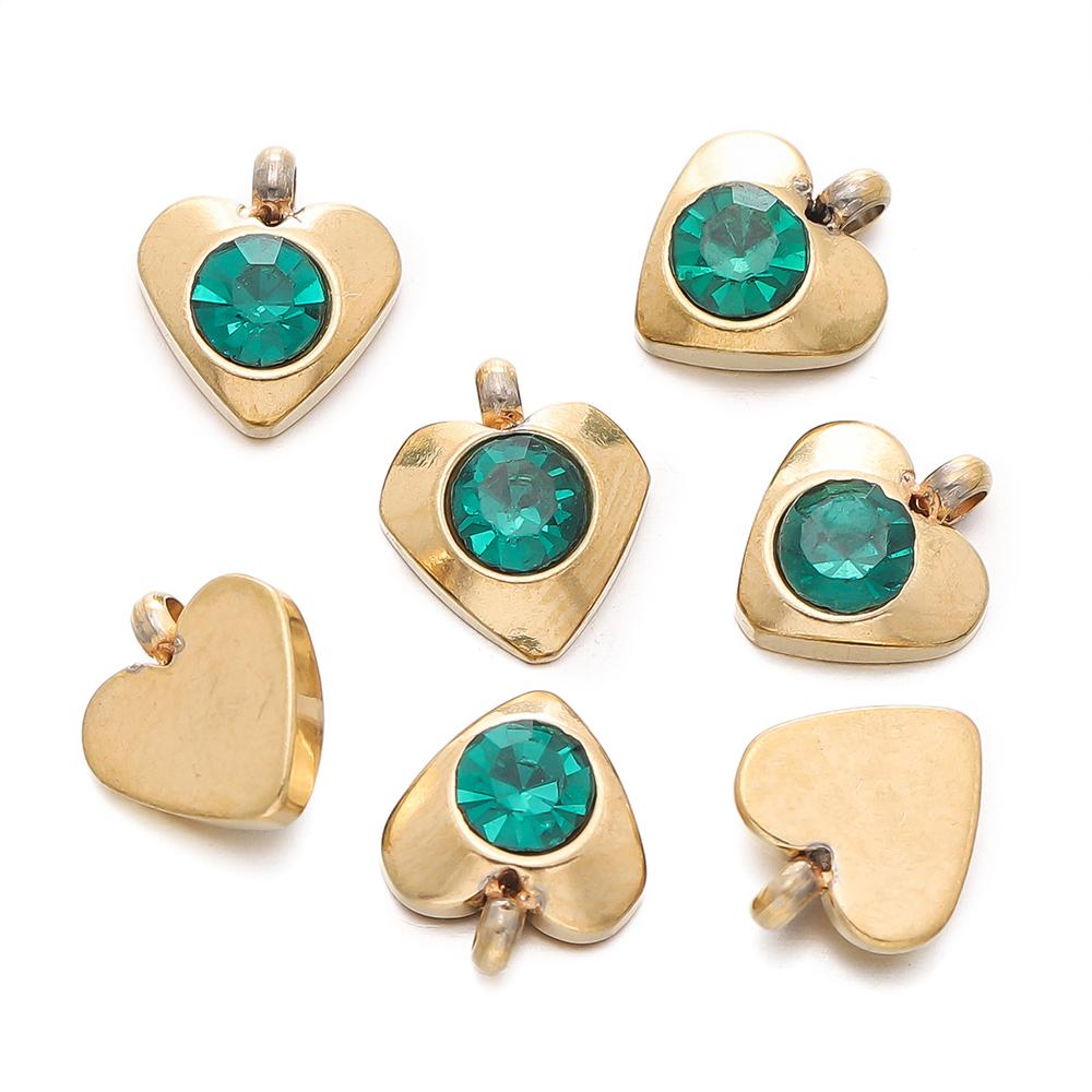 10pcs Gold Color Stainless Steel with Crystal Rhinestone Charms Heart Pendants for DIY Necklace Earrings Charm Jewelry Making