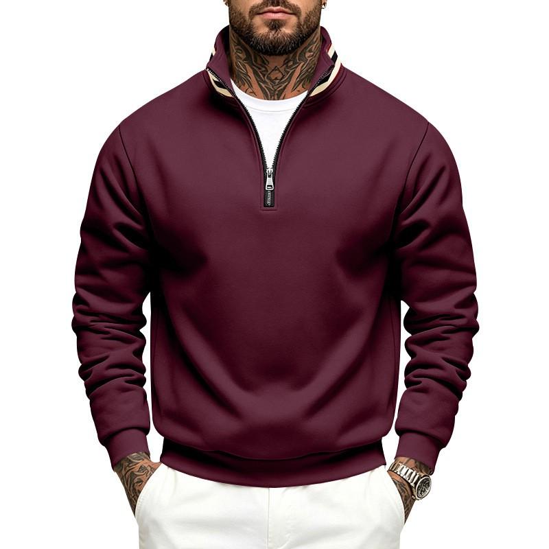 Mens Fleece Lined Stand Collar Sweatshirt Loose Fit Casual Outdoor Winter Warm Top