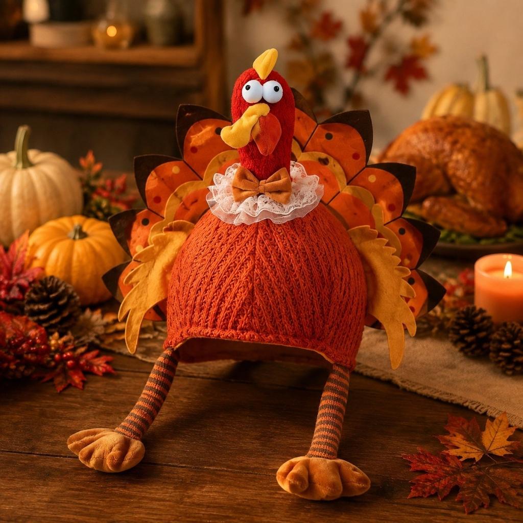 Unisex Turkey Hat for Thanksgiving Halloween Party - Knitted Costume for Men and Women