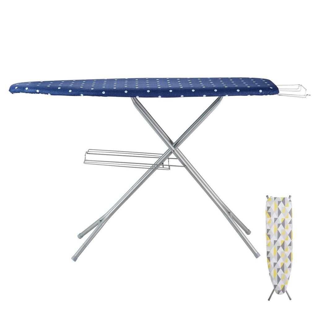 Ironing Board with Bottom Storage Tray, Thickened 4 Layers Iron Board with Heat Resistant Cover and 100% Cotton Cover, 10 Adjustable Heights Ironing