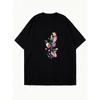 Oversized T Shirt Dress Black Hummingbird And Flowers Print Casual Wear