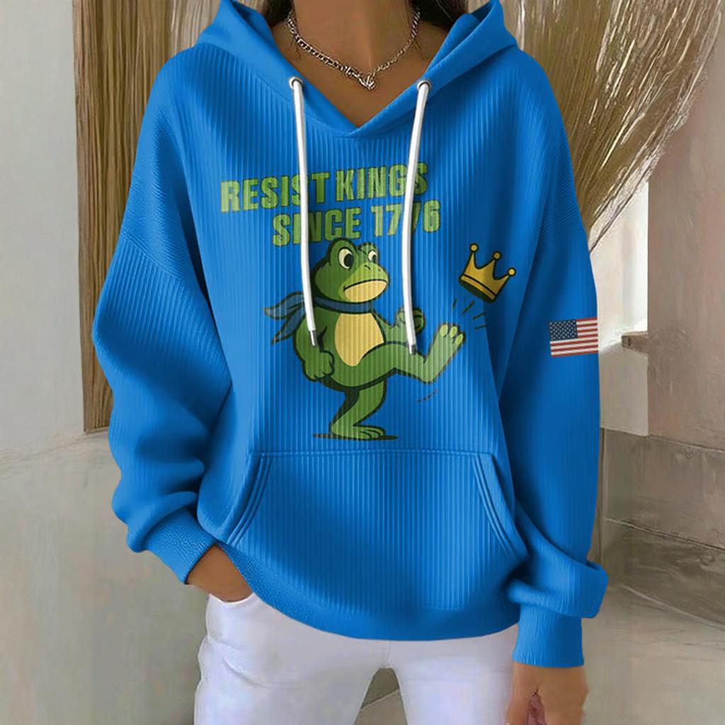 Women's Loose And Comfortable Drawstring V-neck Long Sleeved Print Hoodie