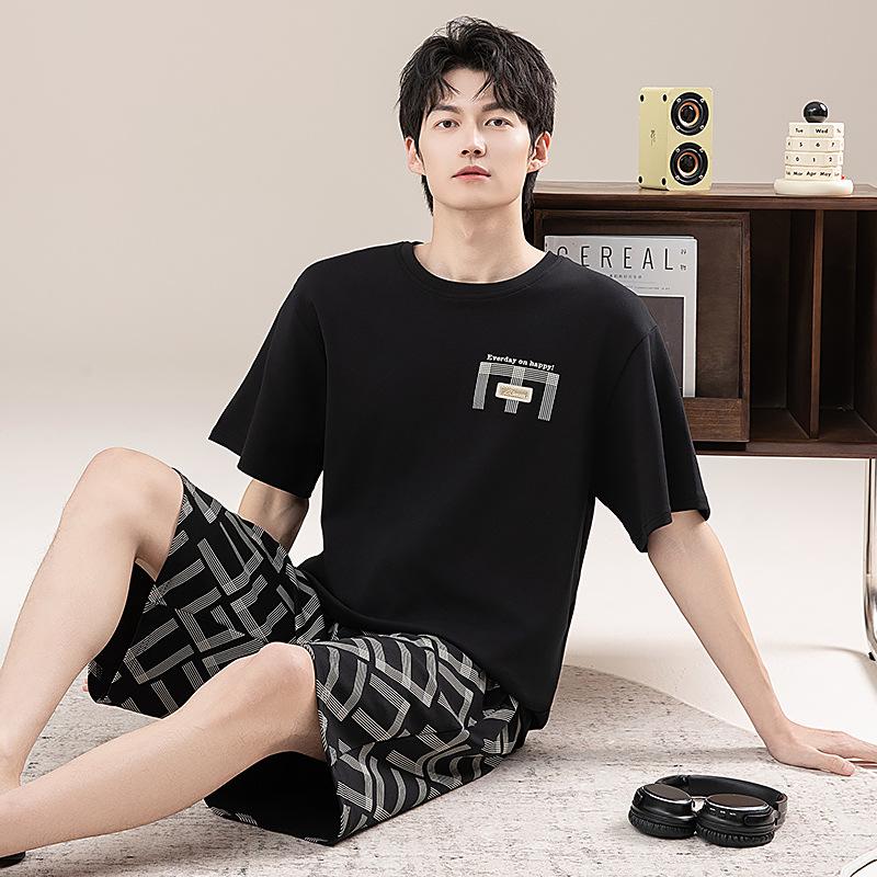 Men's pajamas summer cotton short-sleeved shorts summer thin casual large-size college student loungewear men's suit
