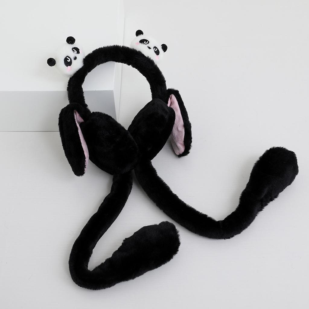Ear Moving Panda Theme Plush EarMuffs for Women and Kids Ear Warmer Headband for Winter Christmas New Year Gifts