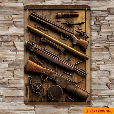 Metal Tin Vintage Hunting Rifles CollectionPattern Decoration Lintel Ornamentfor Home Bars Restaurants Cafes Garag
