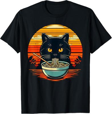 Funny Cat Eating Ramen Retro Japanese Noodles Tee Gift Unisex T-Shirt