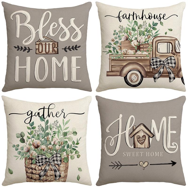 New Plant Flower Truck Letter Spring Series Pillow Cover Home Office Pillow Cushion Ins