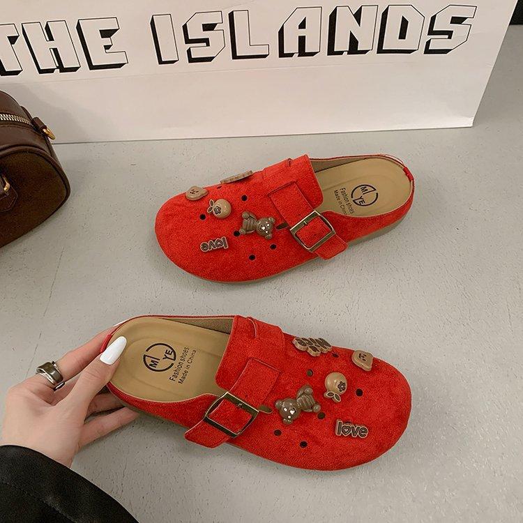 Niche Retro Bag Head Slippers Women's Spring and Summer New Thick-soled Half-bag Shoes Women Wear Half-drag Hole Shoes