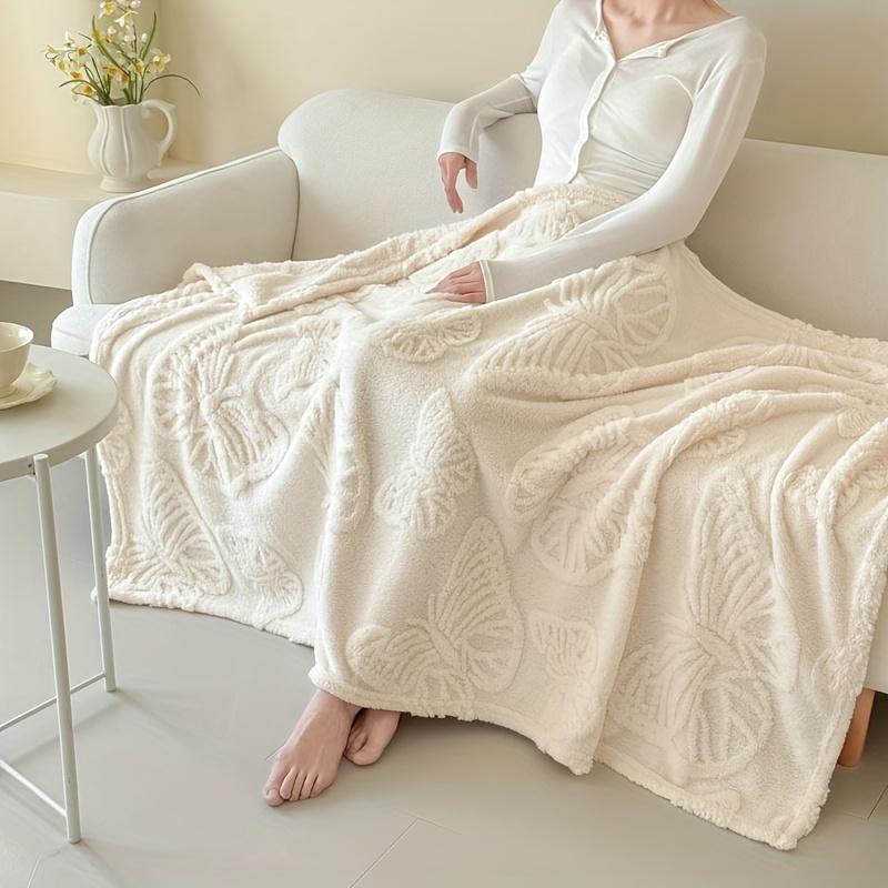 Spring Summer Jacquard Flannel Blanket Small Throw, Exquisite Jacquard Craft, Pure Solid Color Double-Faced Velvet,  Summer Office Blanket