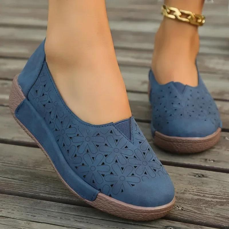 Modne buty damskie 2024 Gorąca wyprzedaż Wsuwane damskie baleriny Jesień Okrągły nosek Jednolite Outdoorowe Casualowe Wygodne Niskie obcasy Buty Plus Size