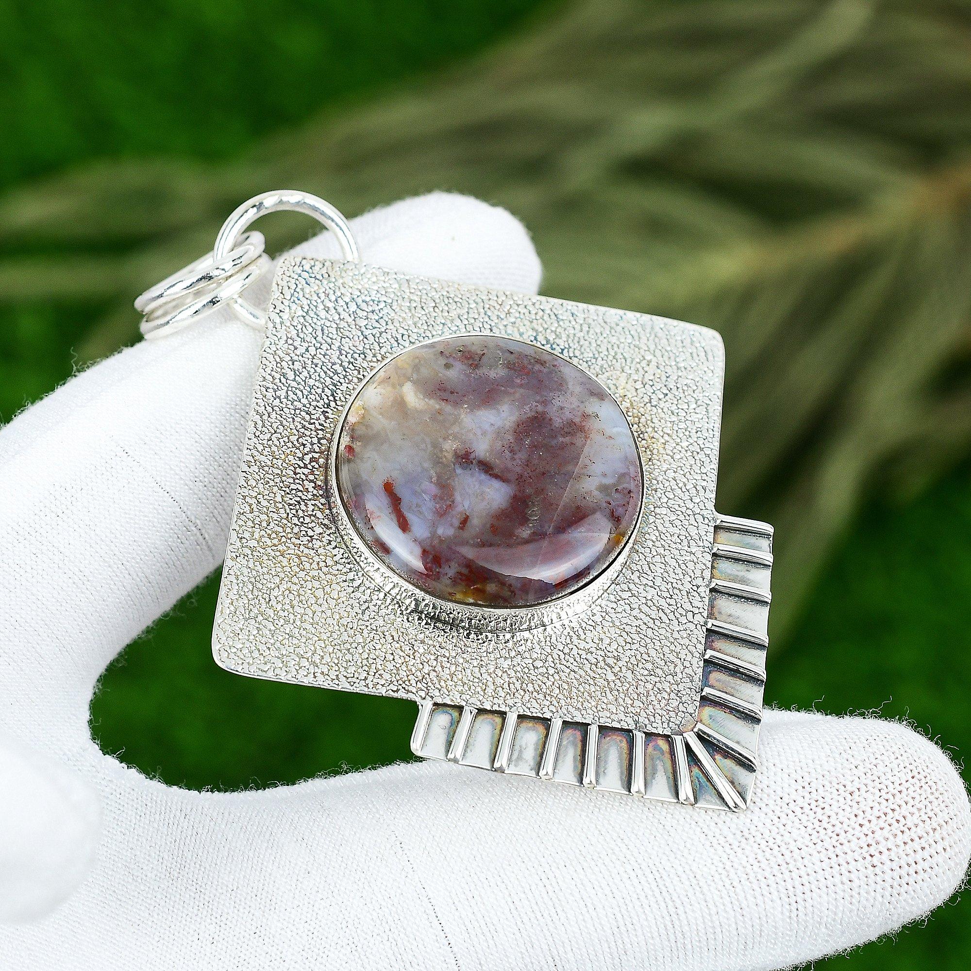 

Natural Rainbow Jasper Gemstone Pendant 925 Sterling Silver Jewelry For Girls