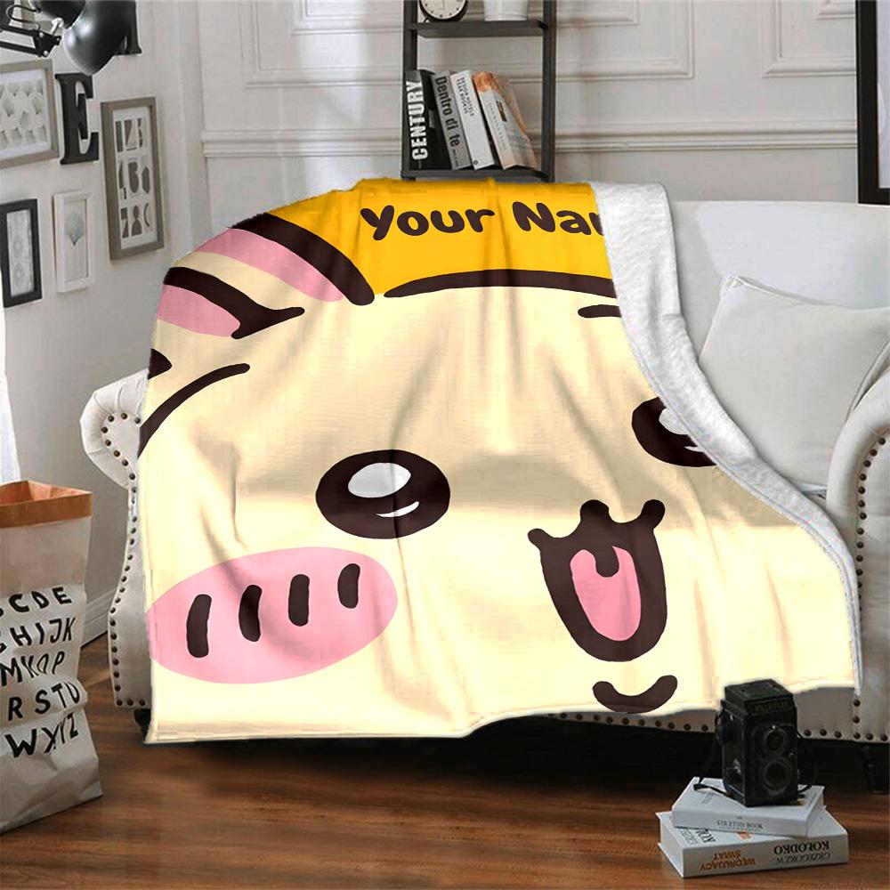 1pc Chiikawa Blanket with Custom Name, Gift, for Men and Women, Soft Blanket, Good for Sofa Bed Couch Travel, Lightweight Flannel Blanket