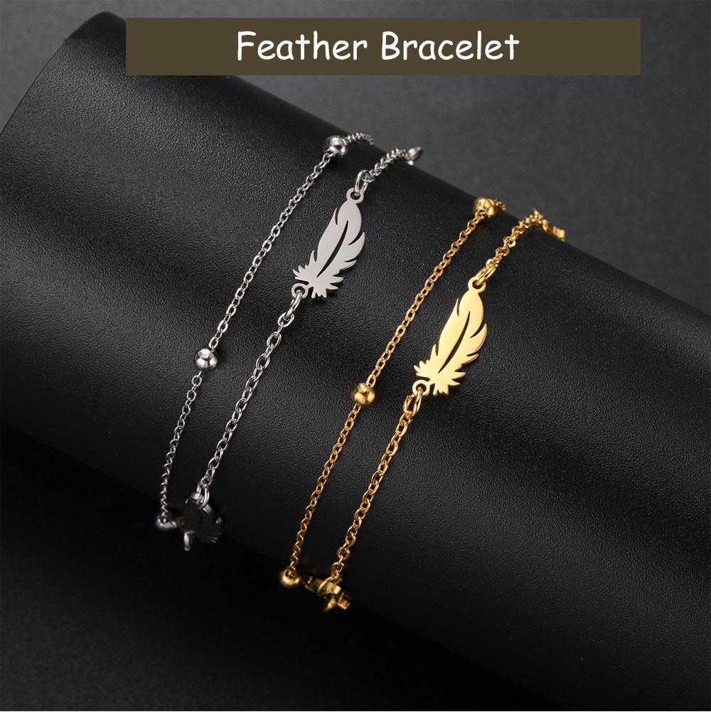 Cazador Feather Charms Women's Bracelet Stainless Steel Jewelry Beads Chain Hand Bracelet Birthday Gift Trend 2026 Wholesale