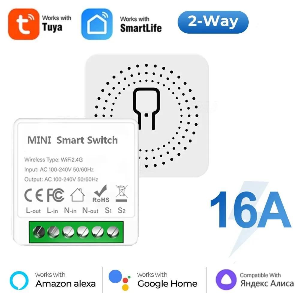 

Tuya Mini 16A WiFi Switch Smart Life App 2 Way Control Smart Home Automation Module Interruptor Work for Alexa Google Home белый