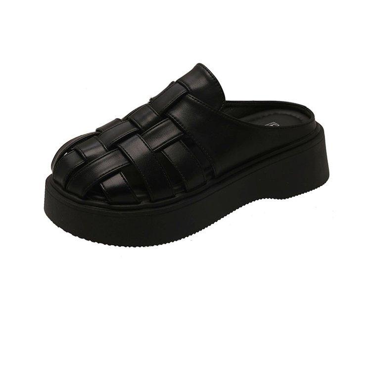 

Thick-bottomed ultra-fire woven one-pedal lazy bag head half slippers women s summer outer wear hollow 2025 new cool slippers 35