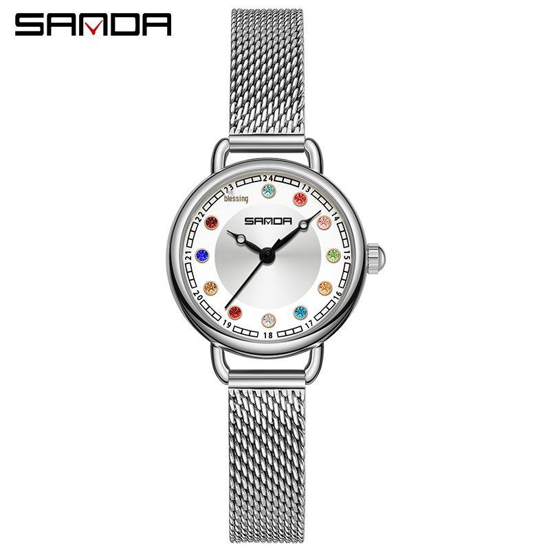 Women's Sanda Round Quartz Wristwatch - Elegant, Diamond-Accented, Light Luxury, Waterproof.