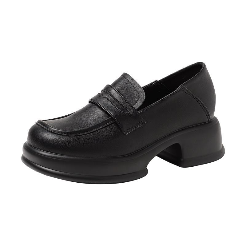 Yuexinwang leather flat for Huizhou women's shoes Su Yinyin same platform shoes children's autumn and winter new British style leather shoes