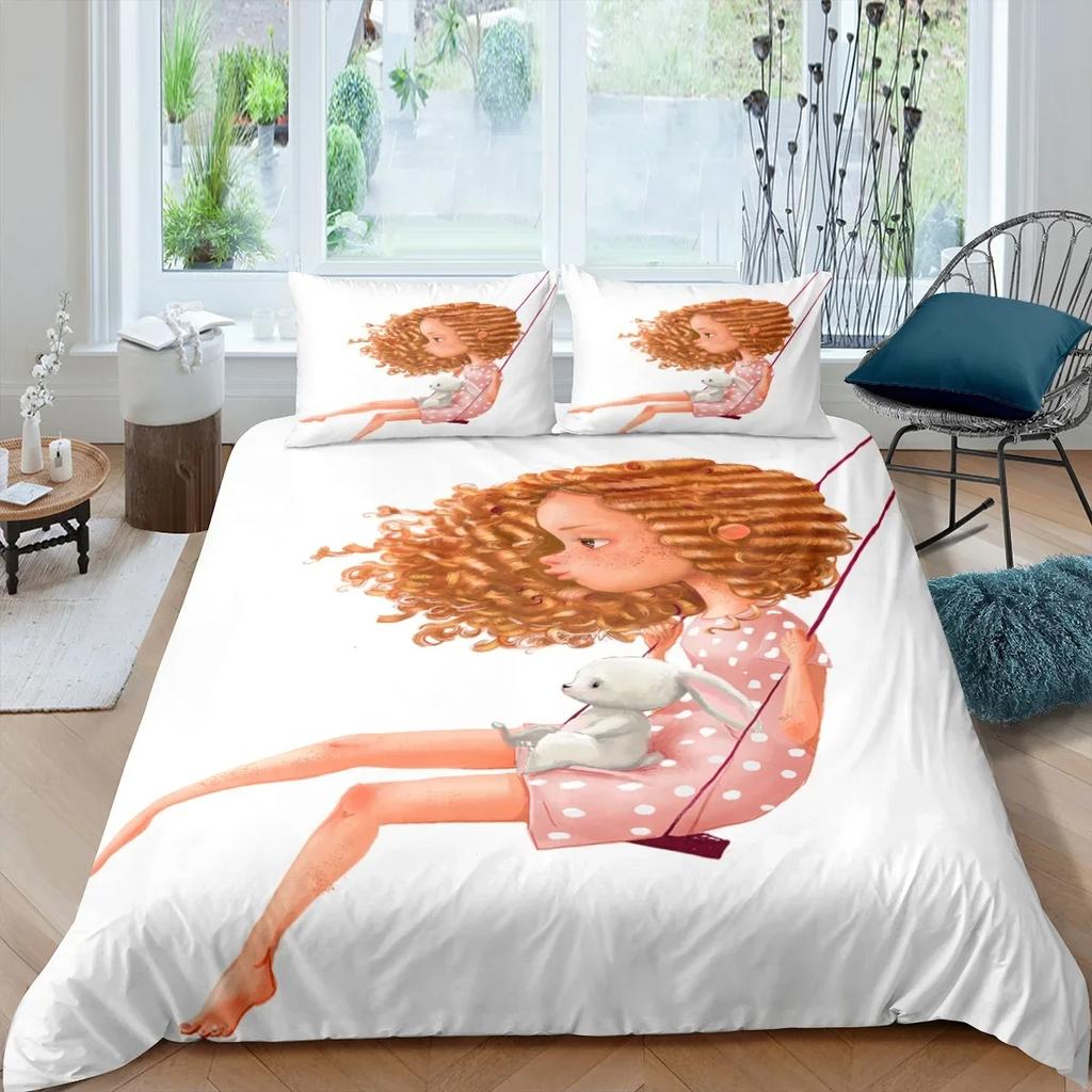 Romantic Style Duvet Cover Fairy Girl with Wings Pattern Bedding Set Women Couple Flying Butterflies Polyester Comforter Cover