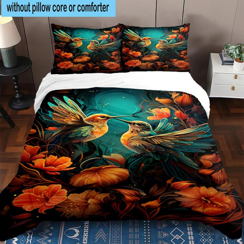 Hummingbird In Bloom 3pcs Bedding,Including 1pc Duvet Cover And 2pcs Pillowcases Perfect for Christmas,Ideal for Bedroom, Dormitory