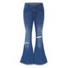 Pantaloni lunghi casual da bambina per bambina, elastico in vita, pantaloni in denim a zampa d'elefante strappati con orlo a bava