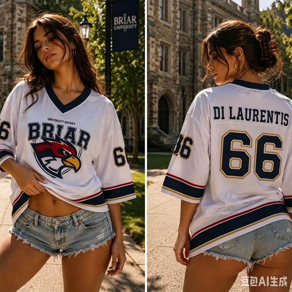 Damen Off Campus Briar University Trikot Graham 44 University Eishockey Trikot T-Shirt V-Ausschnitt Kurzarm Herren T-Shirts 3D Druck L brown
