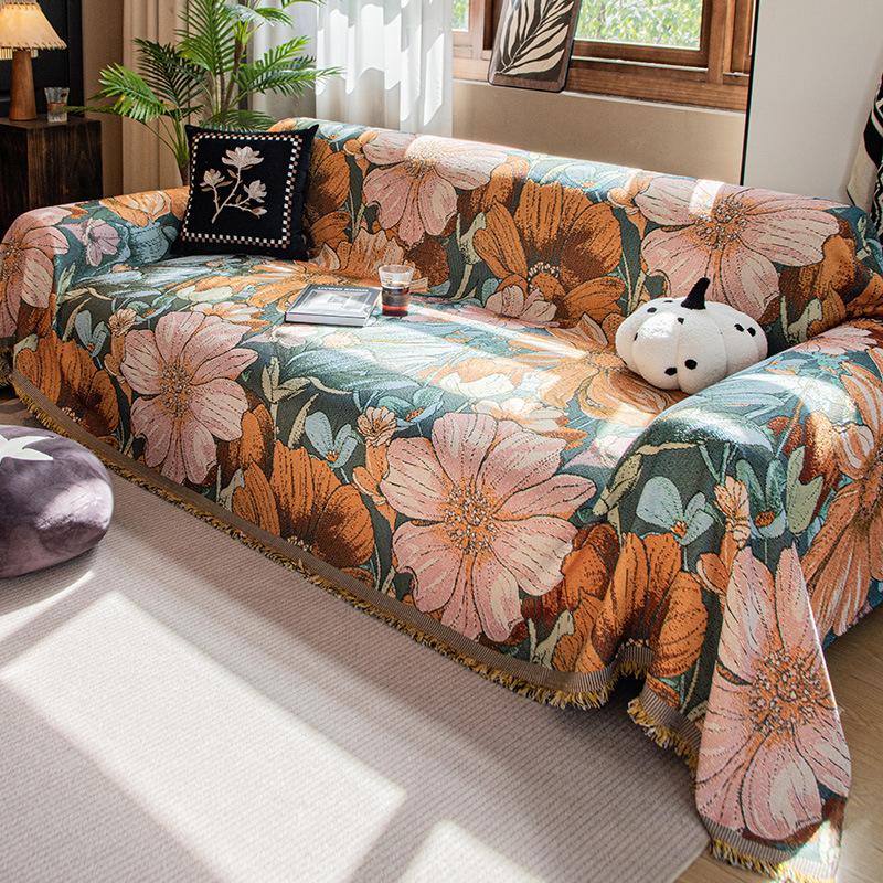 Retro American Sofa Cover Fabric Flower Pattern Anti Slip Sofa Towel Light Luxury Blended Sofas Cover Full Coverage Of Scarves