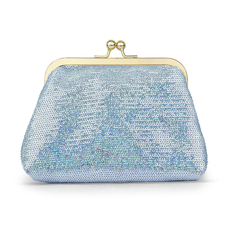 

Trendy Sequined Clip Bag Women Portable Travel Makeup Bag Lipstick Corduroy Pu Storage Bag Gold-plated Metal Clip Design Wallet